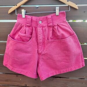 Vintage 90s Switch USA Hot Pink Denim Shorts High Rise Maximalism Dopamine Sz 9